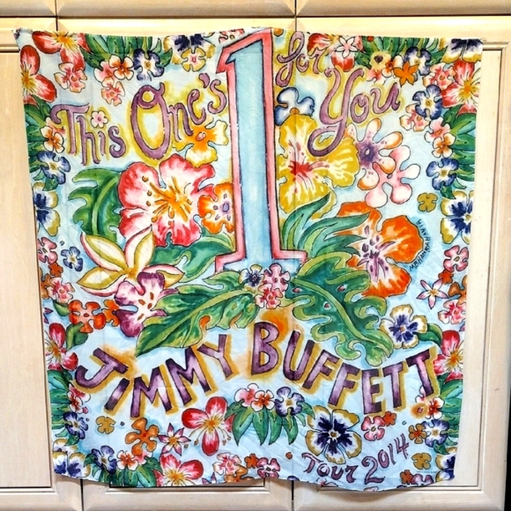 Colorful Floral Jimmy Buffett 2014 Tour Scarf "This 1's For You" By MB Hanrahan